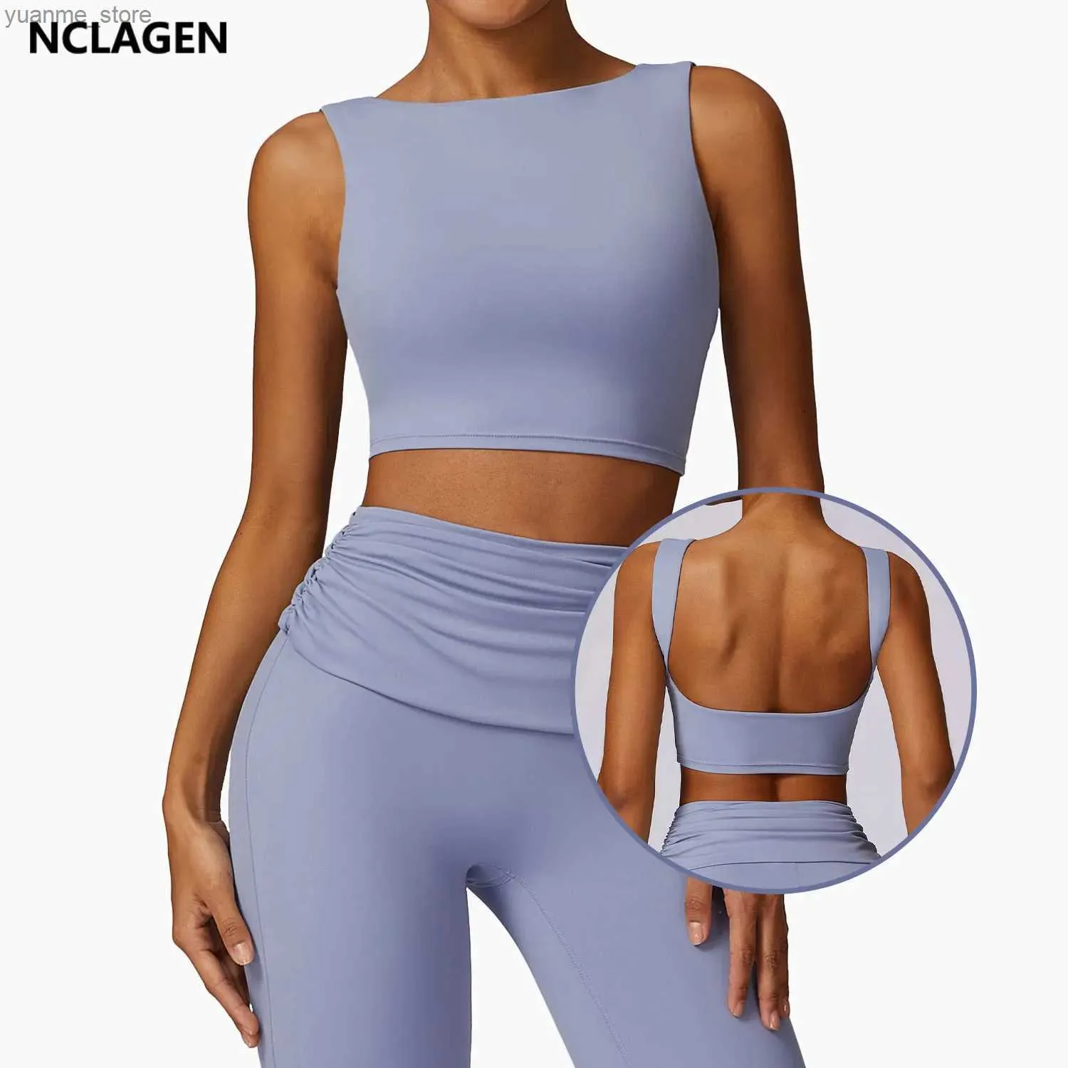 Yoga Tenues Nclagen Running Sports Bra Femmes High Support Impact Open Back Yoga Breathable Slim Fit Fitness Top Top avec des coussinets amovibles Y240410