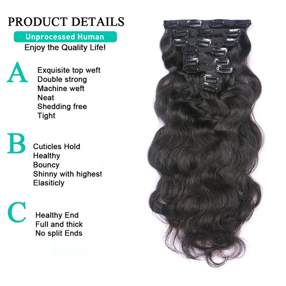 Remy Brazilian Full Head Body Wave Clip Ins Human display picture 1