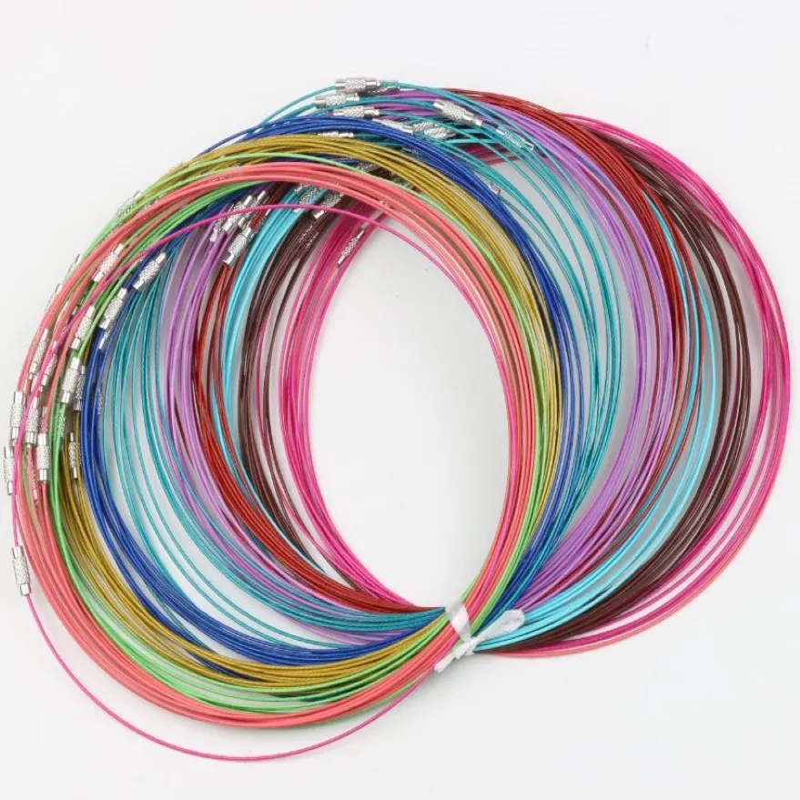 Multi Color Stainless Steel Wire Cord Necklaces Chains new 200pcs lot Jewelry Findings & Components 18 218v