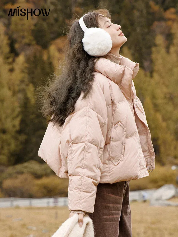 Womens Winter White Duck Down Short Puffer Jacket Stand Collar