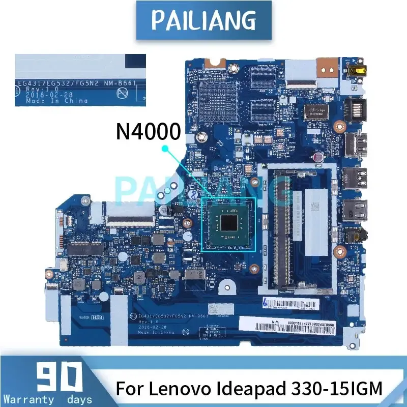 Moderkort för Lenovo IdeaPad 33015igm N4000 Laptop Moderboard NMB661 5B20R33801 DDR4 Notebook Mainboard