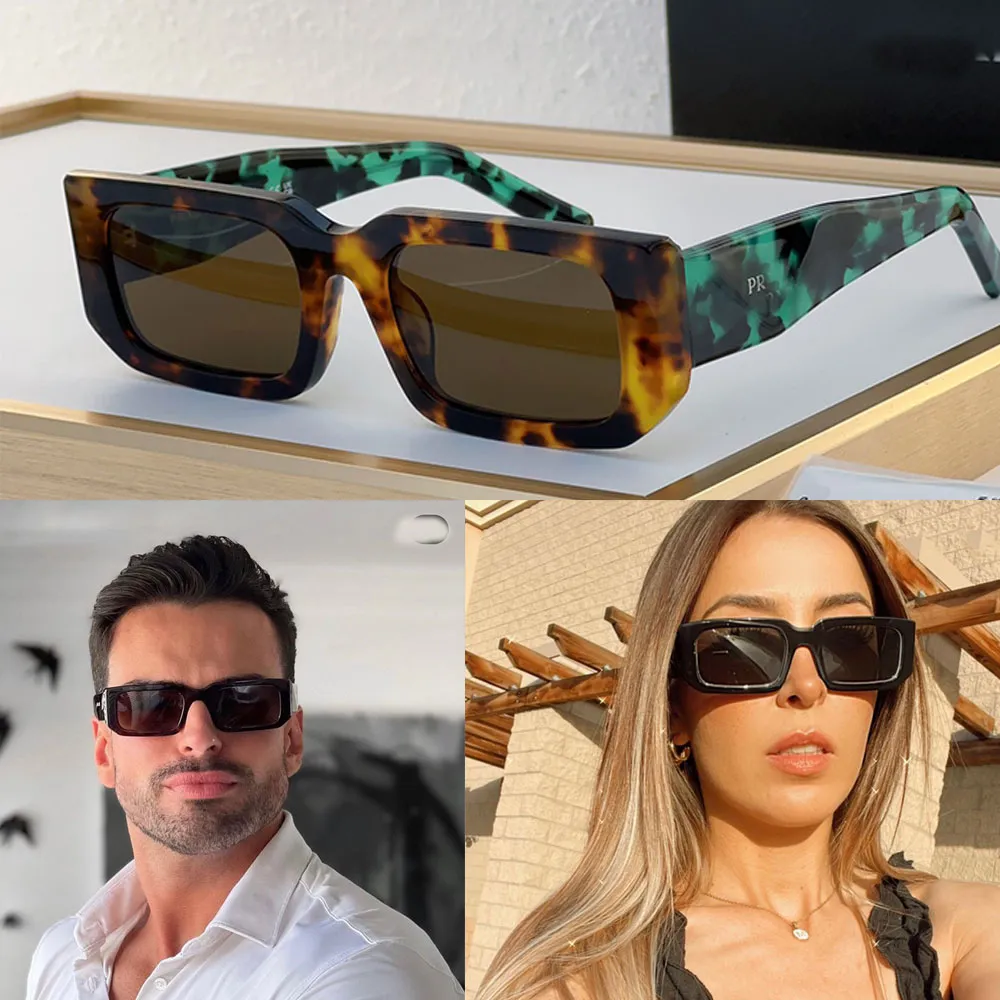 Bekannte Marke Sonnenbrille Occhiali Symbole PR 06YS Mens and Damengläser Fashion Triangle Dekoration Big Tempel Eye Retro Green Stone Pine Spiegel Bein