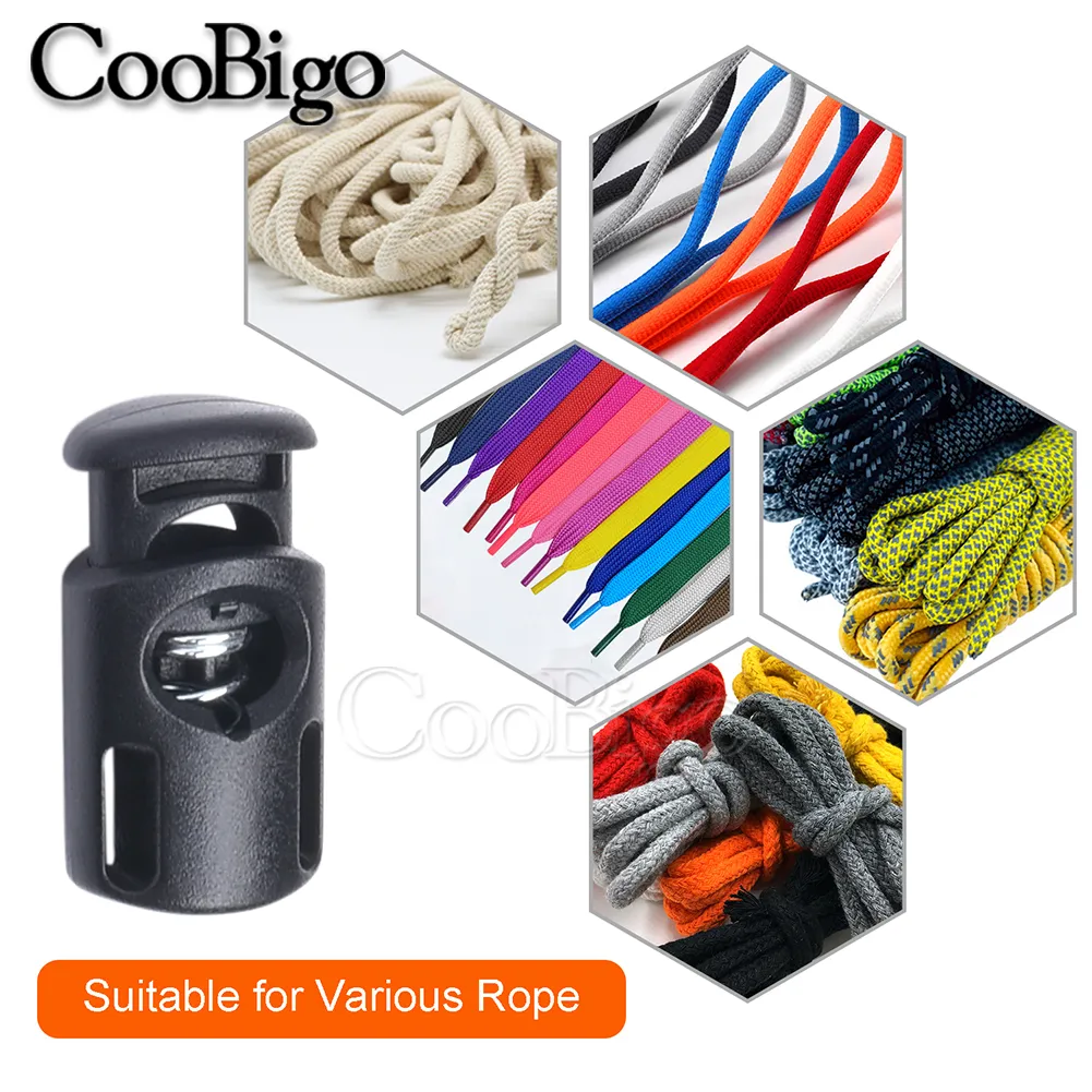 50pcs Plastic Cord Lock Toggle Clips Clamp Spring Stopper Drawstring Lanyard Paracord Rope Clothes Shoelace Backpack Accessories