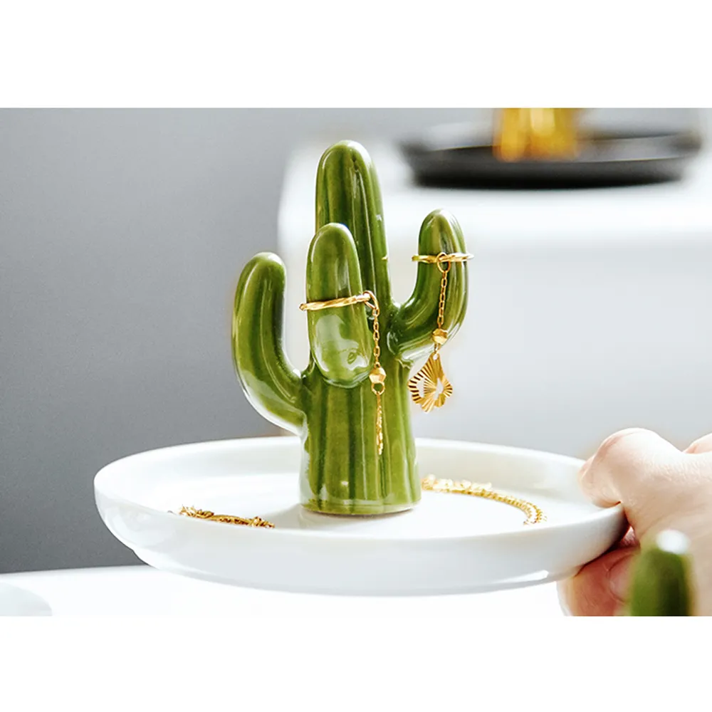 WHJY Glass Jewelry Dish - Flower Shaped Ring Tray For Rings, Earrings & Trinkets (Green, Pink, Gold Trim)