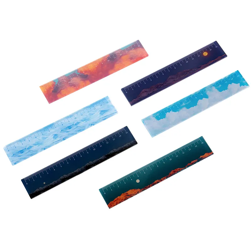 Righellone dritto del paesaggio 15 cm in plastica acrilica Misurazione dei sovrani Sunny Cloud Sunset Night Office School Supplies A6318