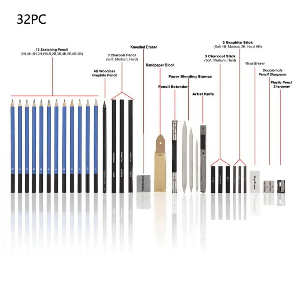 32/33/34/35 stukken schetsenpotlood Art Tekening Tekening Tekening Kit Potloodset Tekening Sketch potloodset