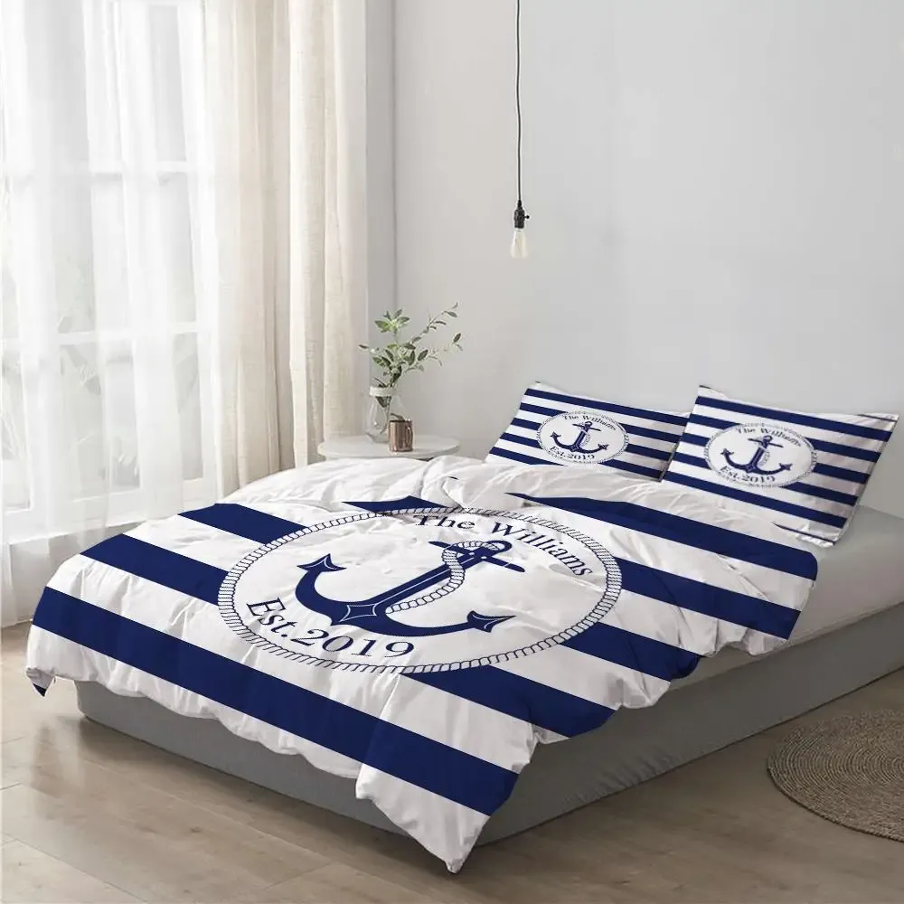 Tex Tex Nautical Cover Zestawy o niestandardowej nazwie Euro Bedding Blue Anchor Bed Bedding Twin King Size Beddings