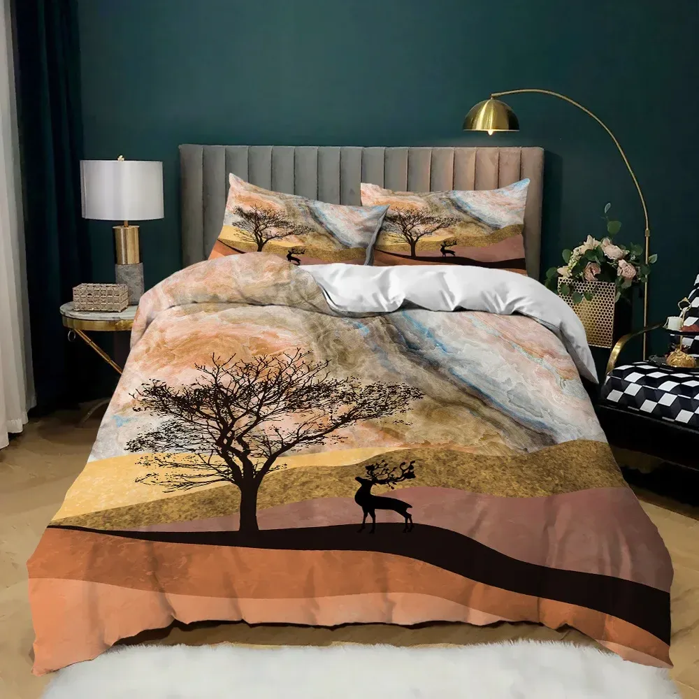 Animal Duvet Cover Set 2/3Pcs Deer Autumn Forest Leaves Bedding Set Wild Animals for Teens Queen King Size Polyester Quilt Cover