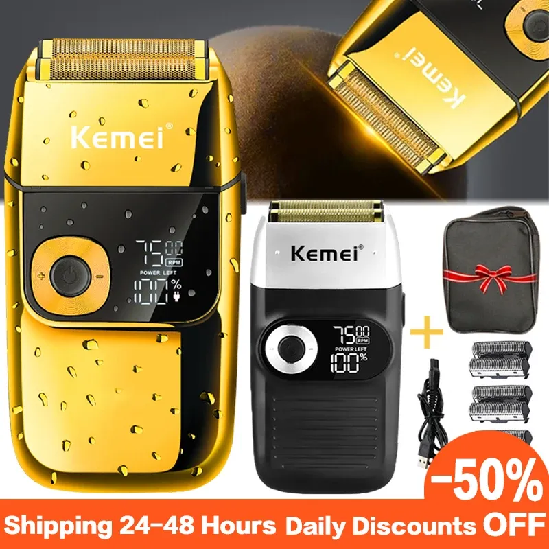 Shavers Kemei Electric Shaver Men's Men's Men's Men's Original Learmer for Men Cordless Trimmer Hair Clipper USB شحن سريع شحن شاشة LCD