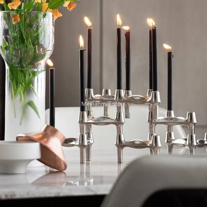 Luxury Silver Nordic Molecular Candlers Metal Candlestick Table Centor Table Centor Room Decor Ornement Gift Set Candabra
