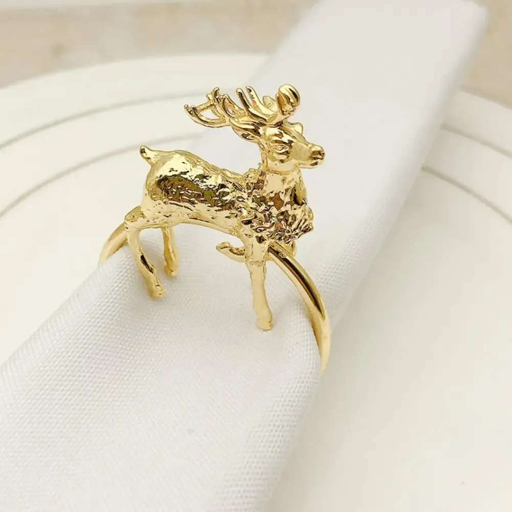 6Pcs/Set Cute Deer Shape Napkin Ring Exquisite Anti-fade Alloy Napkin Holder Towel Rings Hotel Christmas Wedding Accessories