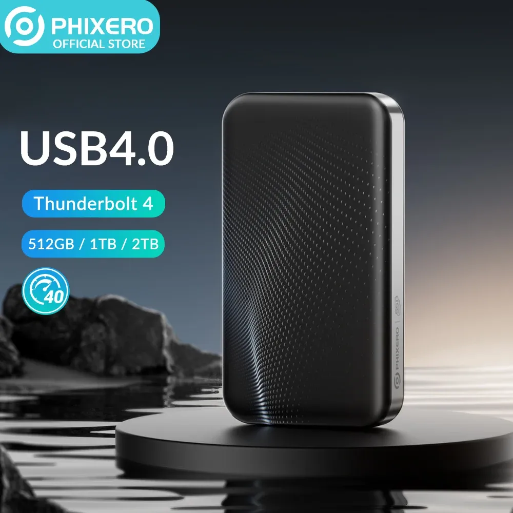 Drive Phixero Portable SSD 40 Gbps Thunderbolt 4 USB 4,0 jusqu'à 3150 Mo / s Drive à l'état solide externe 2TB 1TB 512 Go de type C pour ordinateur portable PC