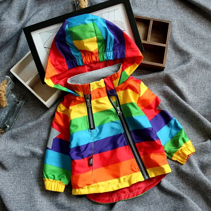 Liligirl Boys Girls Rainbow Coat z kapturem Słońce Water Proof Jucking dla wiosennych jesiennych ubrania dla dzieci odzież.