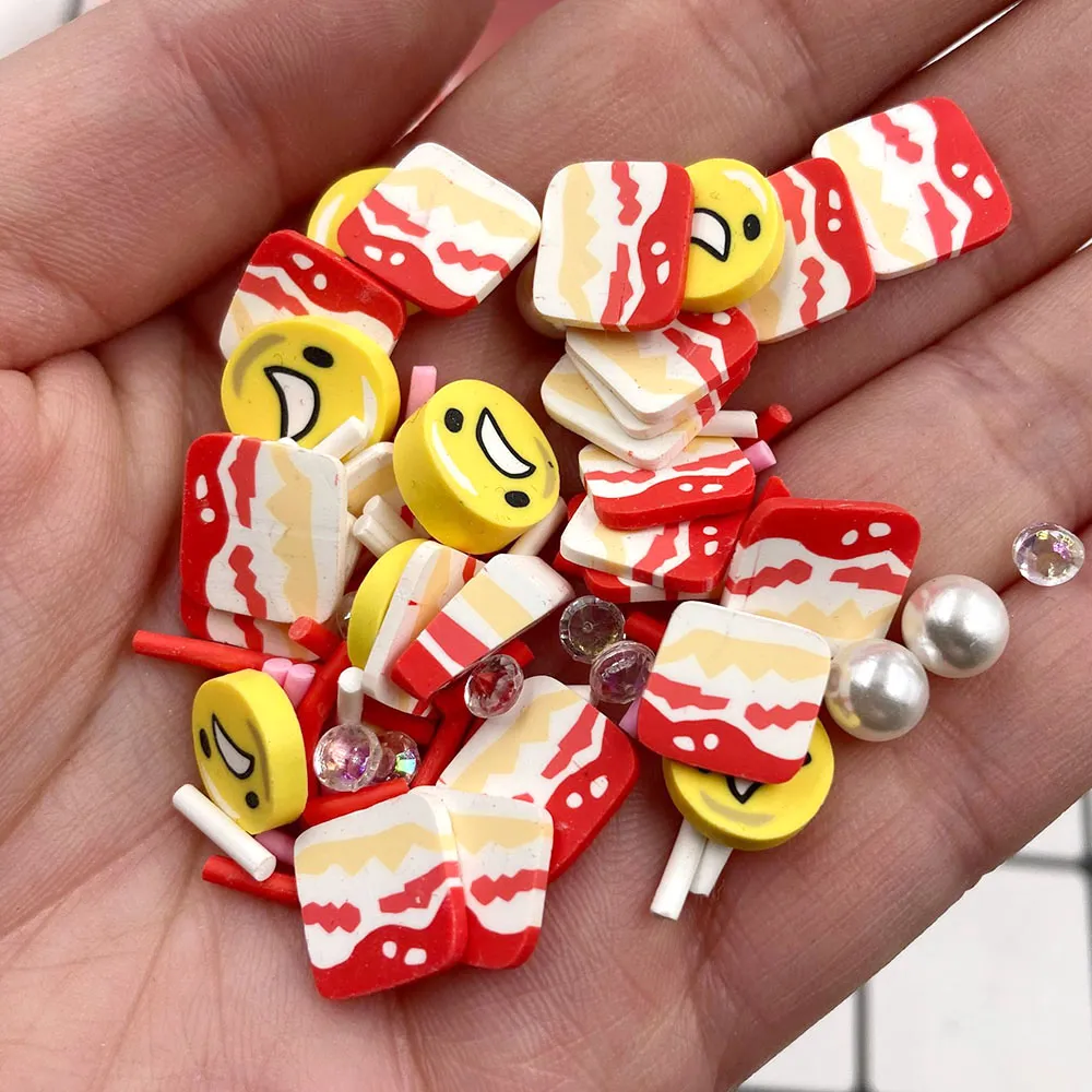 100 g blandad polymer Hot Clay Sprinkles Mini Pork Belly Egg Sices For DIY Crafts Tiny Cute Plastic Klei Accessories Hot Sale 10mm