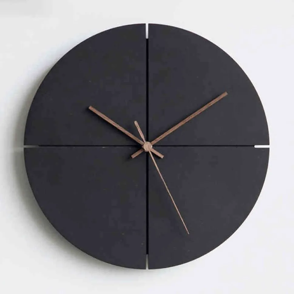Horloge murale en bois avec mains en noyer quartz silencieux horloge décorative carrée ronde pour le salon du bureau à la maison noire h1230273f
