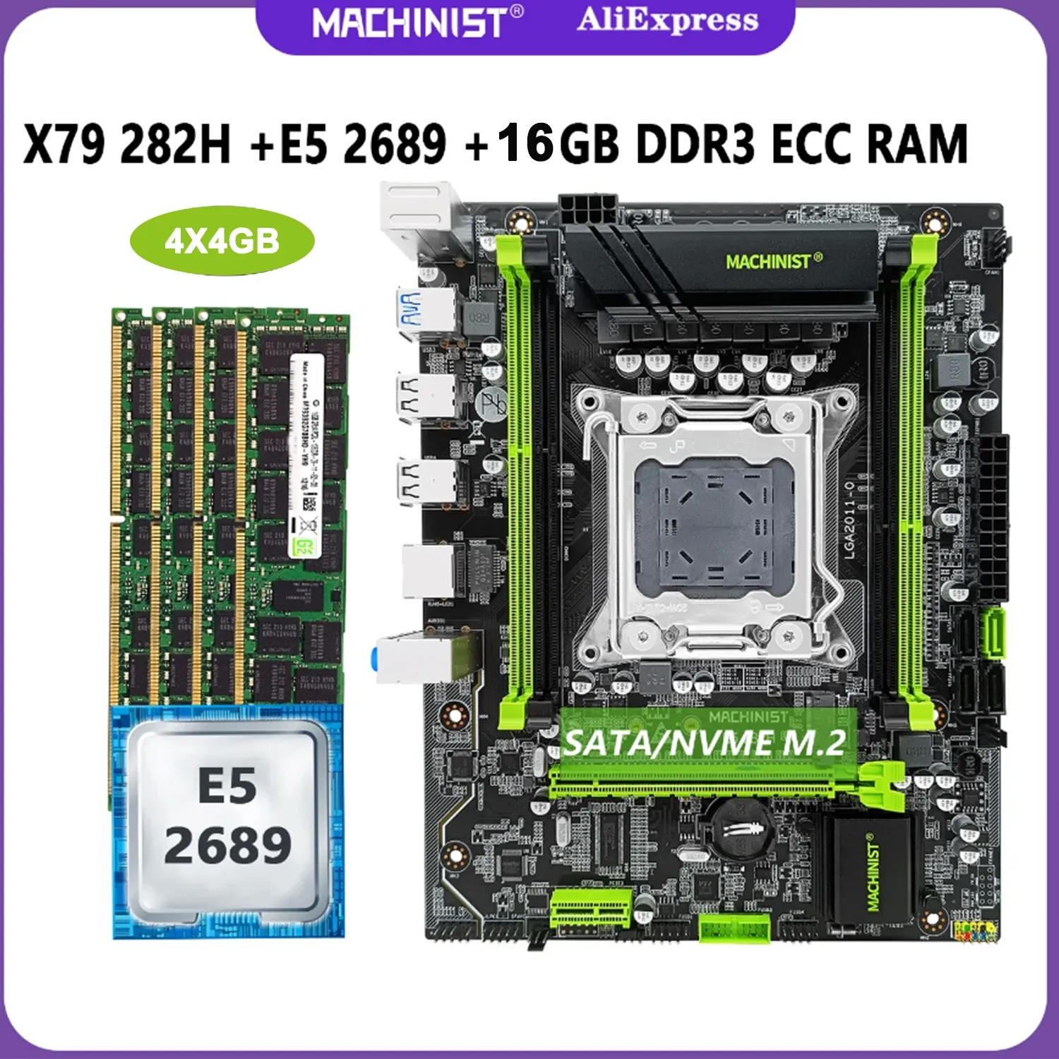 Motherboards MACHINIST X79 282H Motherboard Set LGA 2011 With Kit Xeon E5 2689 CPU Processor 4x4G=16GB DDR3 ECC Ram Memory Nvme Sata M.2