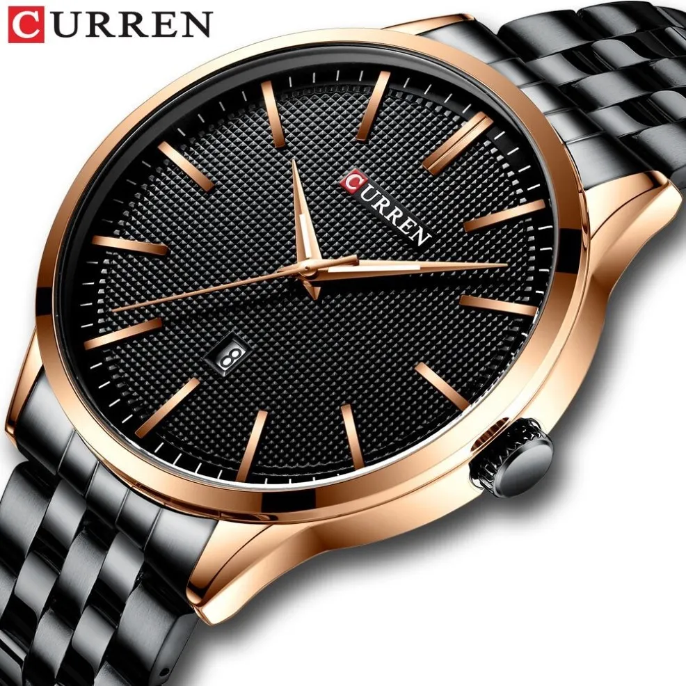 Regardez Man New Curren Curren Watchs Fashion Business Wristarch avec une horloge en acier inoxydable automatique Reloj240v