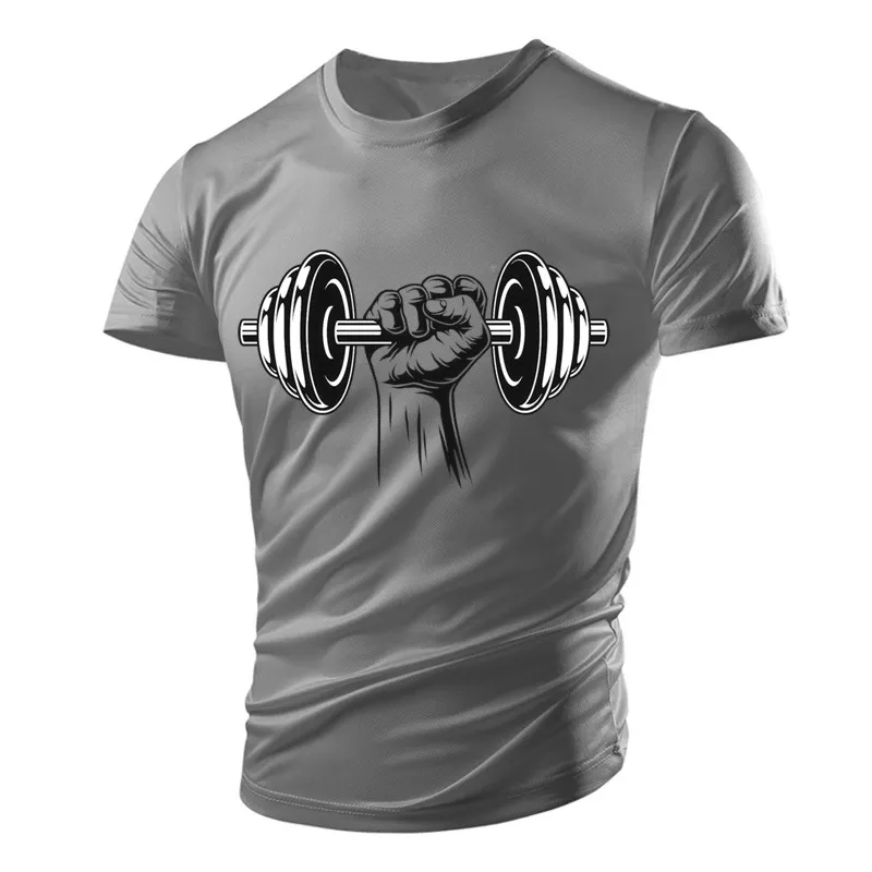 Men's Gym Dumbbell T-shirt with Stretch Fabric, 3D Printing