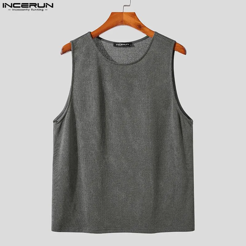 Incerun Tops 2024 Korean Style New Men 's Sports Thin Knited Tank Tops 캐주얼 스트리트웨어 남성 솔리드 올 매치 간단한 조끼 S-5XL