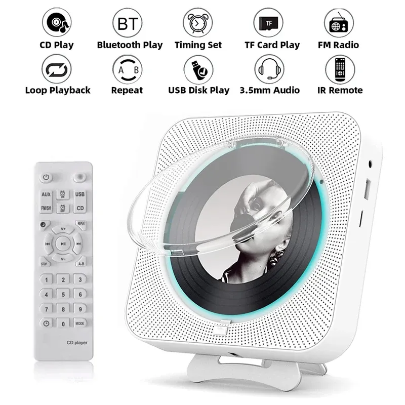 Radio Portable CD Player Bluetooth Connexion en haut-parleurs stéréo Appareil audio mural Home CD CD Player infrarouge Région de la télécommande