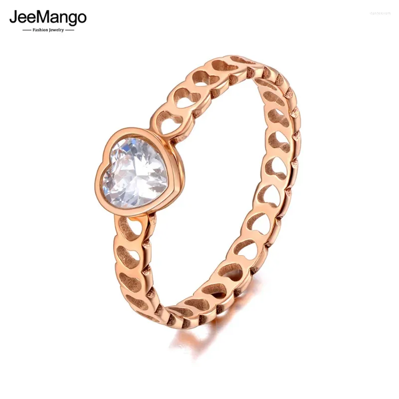 Pierścionki ślubne Jeemango Trendy Titanium ze stali nierdzewnej Cz Crystal Love Heart Pierścień Rose Gold Kolor dla kobiet dziewczyna Jr20064