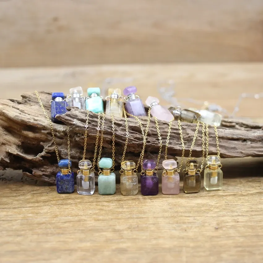 Save Big on Bulk Mini Glass Vial Pendant Necklaces Mini Perfume Vial  Necklace Set Crystal Gemstone Pendant Bottles Essential Oil Diffuser  Jewelry