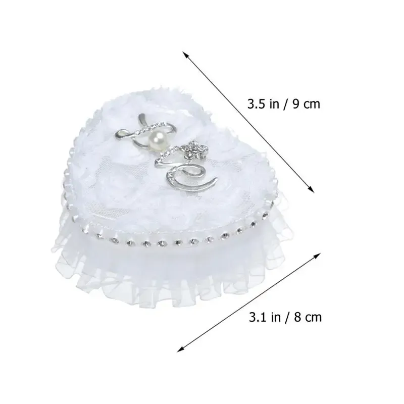 Ring Box Heart Wedding Lace Holder Pillow Ceremony Pillows Jewelry Bearer White Shape Boxes Pearl Rhinestone Case Love Proposal