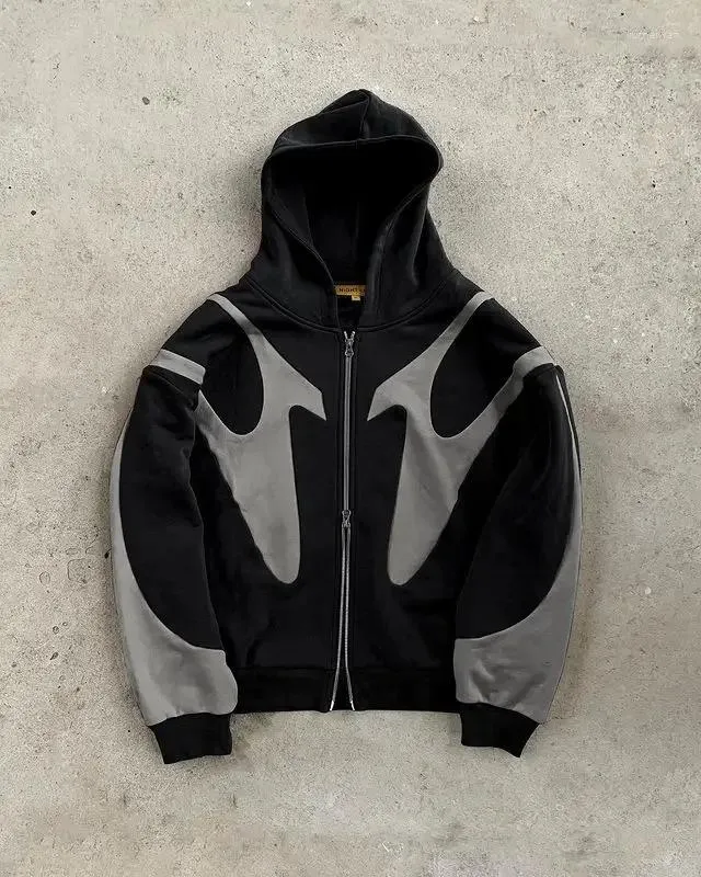 Herren Hoodies Y2K Vintage Zip Hoodie Hip Hop Patchwork Übergroße Haruku Gothic Jacke Oberbekleidung Kleidung Streetwear_voghion.com