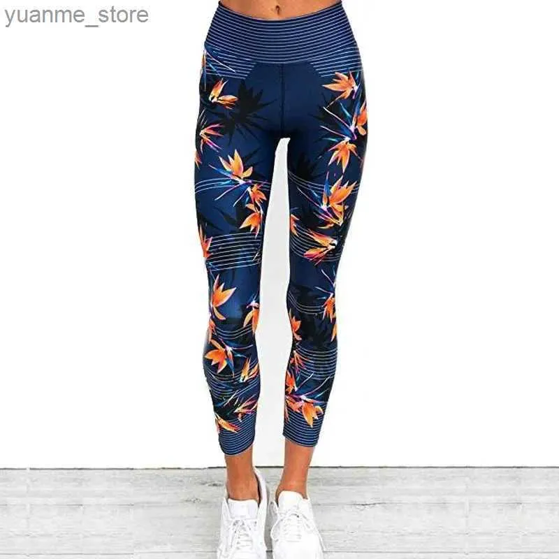 Yoga Outfits Yoga Pants Womens Fitness Sport Leggings Stripe Printing Elastic Gym Workout Tights S-XL Running Trousers Plus Size Y240410