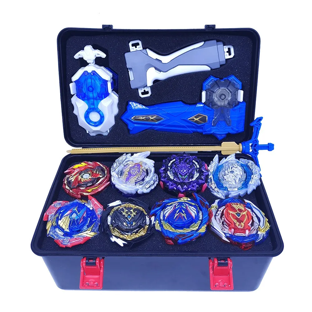 8x Blayblade Burst Gyro Toys Set com Ers Grip Storage Box Case de batalha de batalha Metal Spinning Top Bley 240329