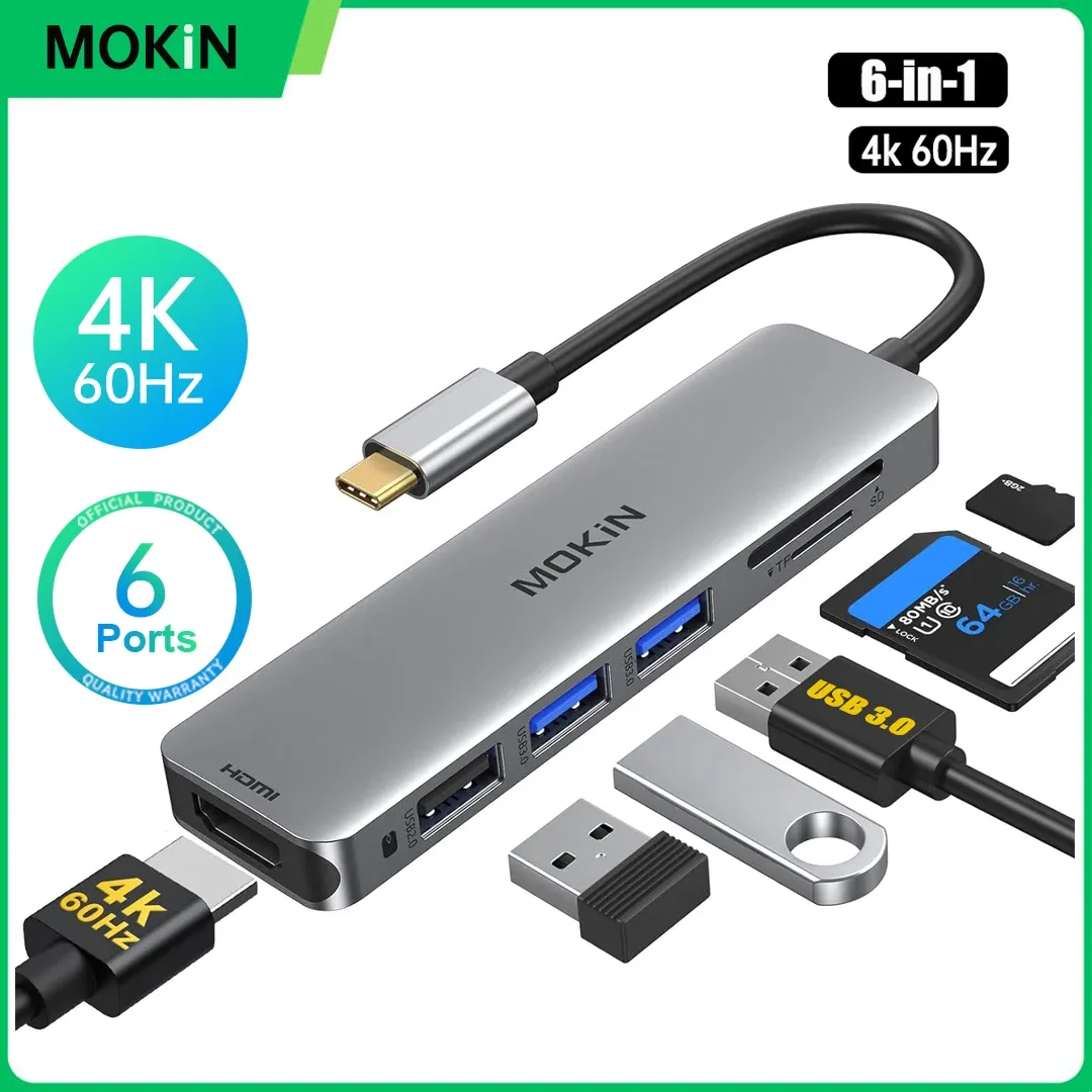 Hubs Mokin USB C Hub Type C à l'adaptateur USB USB HDMICOMPATIBLE PD 100W 4K 60Hz Station d'accueil pour les accessoires PC MacBook Air / Pro