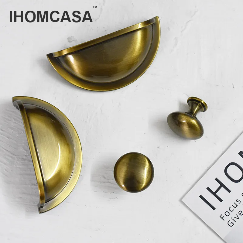Ihomcasa家具キャビネットハンドルワードローブドレッサーキッチン食器棚引き出しノブシェルシェイプブロンズ亜鉛合金プルヨーロッパ