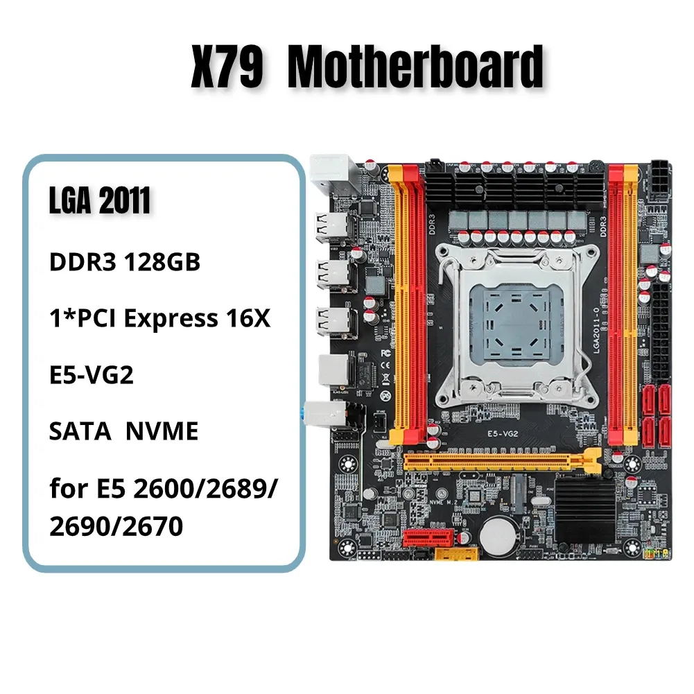マザーボードX79コンピューターマザーボードLGA 2011 PCIE 16XサポートDDR3 128GB 4*SATA2.0インターフェイスNVME M.2 Intel CPU E5 2600/ 2689/2690に適合