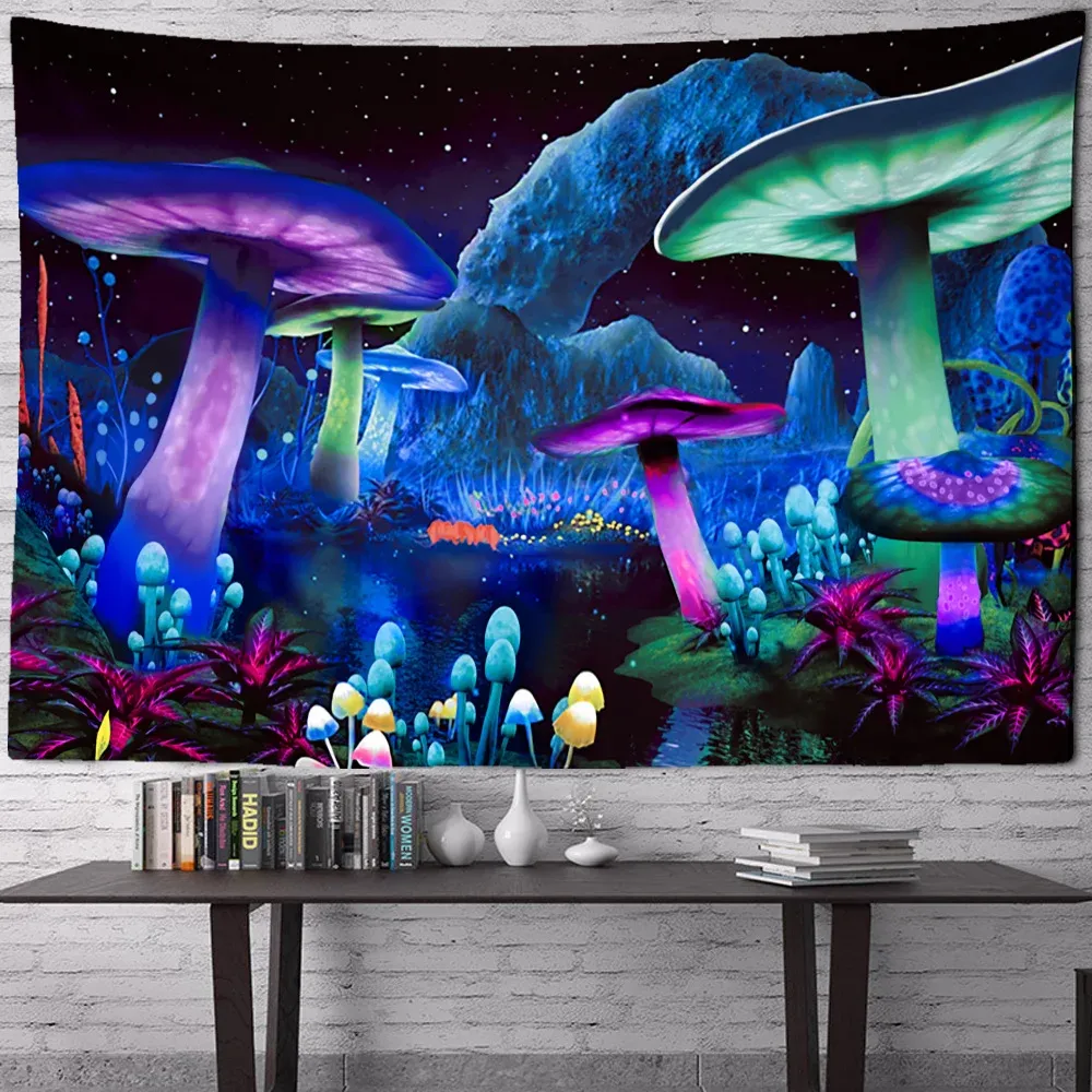 Champignon psychédélique tapisserie bohème mur Hippie Plant suspendu Starlight View View Living Room Decor