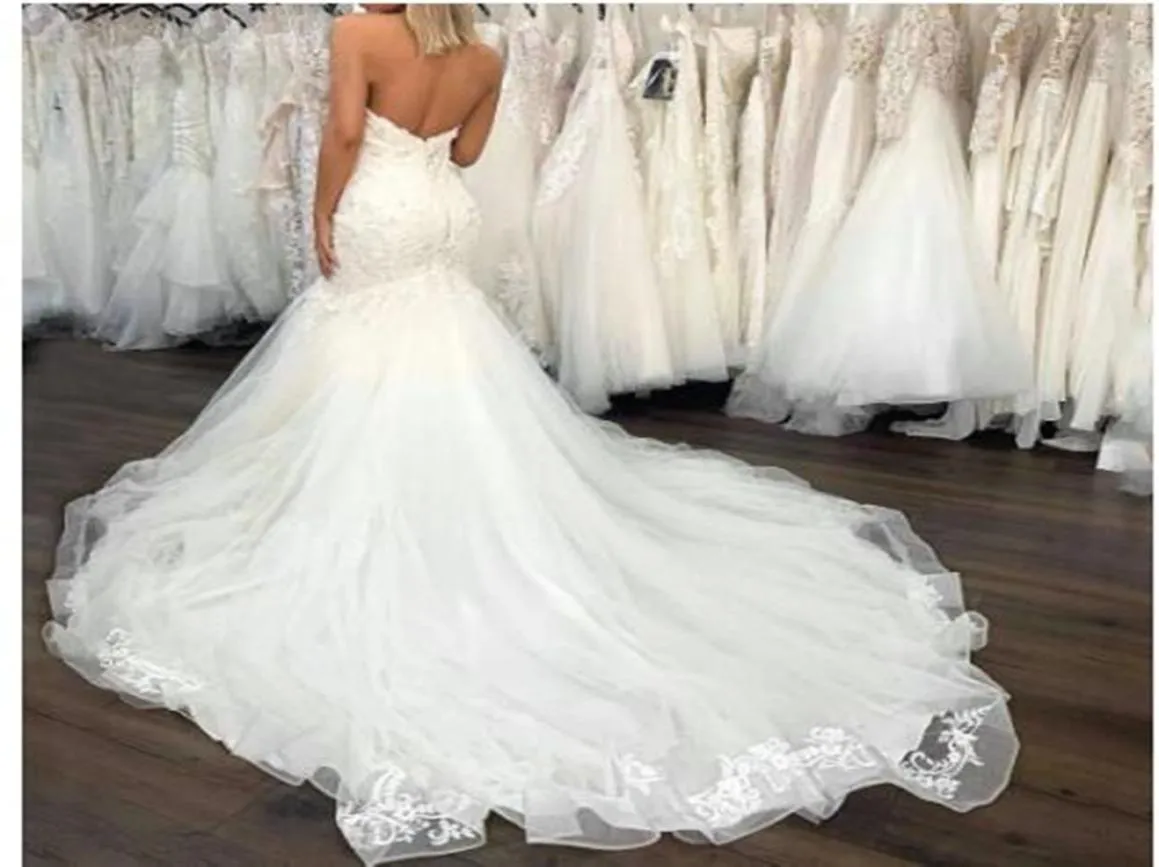 Applices spets bröllopsklänningar sjöjungfru brudklänningar lång spår 2022 modern design älskling backless dragkedja robe de mariage gorge7372934