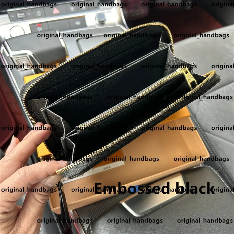 Orijinal_handbags Tasarımcılar Yüksek kaliteli yumuşak deri erkek kadınlar ikonik dokulu moda uzun fermuar cüzdanları Coin Purse Card Case Tutucu kutu toz çantası 6 renk