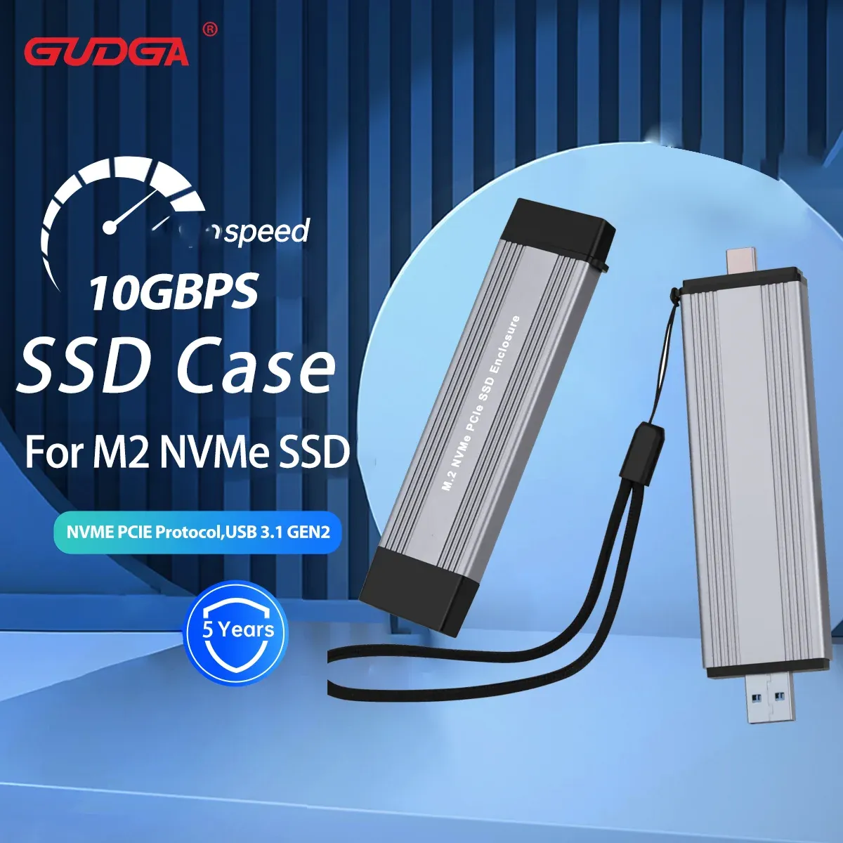 Enceinte M2 NVME SSD à USB 3.1 GEN 2 10 Gbps Case SSD NVME USBC USBA TO NVME PCIE ENCILLE PORTABLE ALUMINUM EXTÉRIEUR POUR M2 NVME SSD