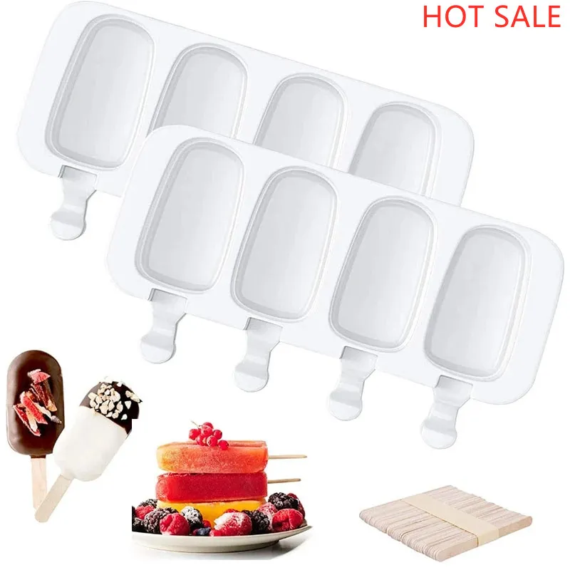 DHgate 2024 Silicone Ice Cream Mold Popsicle Molds Maker with Sticks 4 Cell Magnum Mould Hot Sale Home Garden
