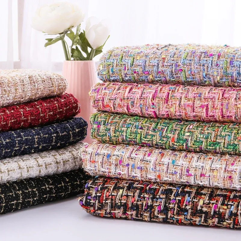 Tweed Tabil Plaid Paski Tkane wełniane odzież ręcznie robiona torba DIY Tkanina na pół metra