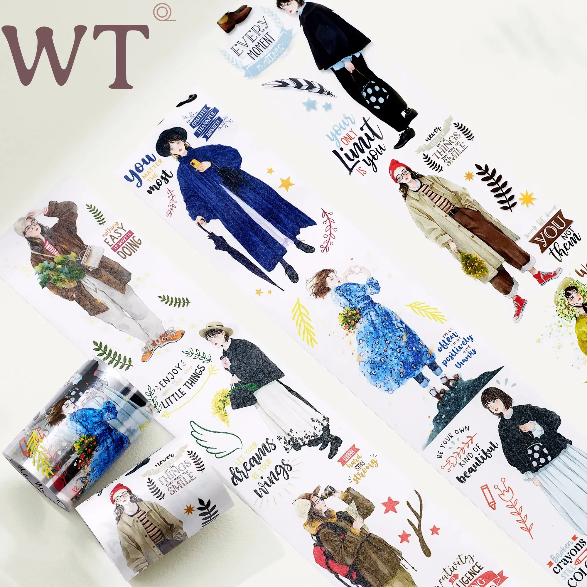 Tape Nieuwe aankomst brede Washi Pet Tapes Originele WT -figuren Journaling plakboekstickers Lovely Cool Girl Notebook Sticker 6 cm*5m