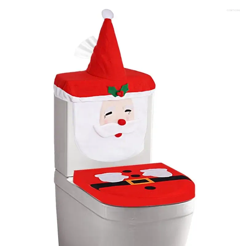 Couvre-siège de toilette 3 pièces Santa Claus Cover Set Christmas Soft Velvet Coud Dorations Fournitures de vacances pour la maison