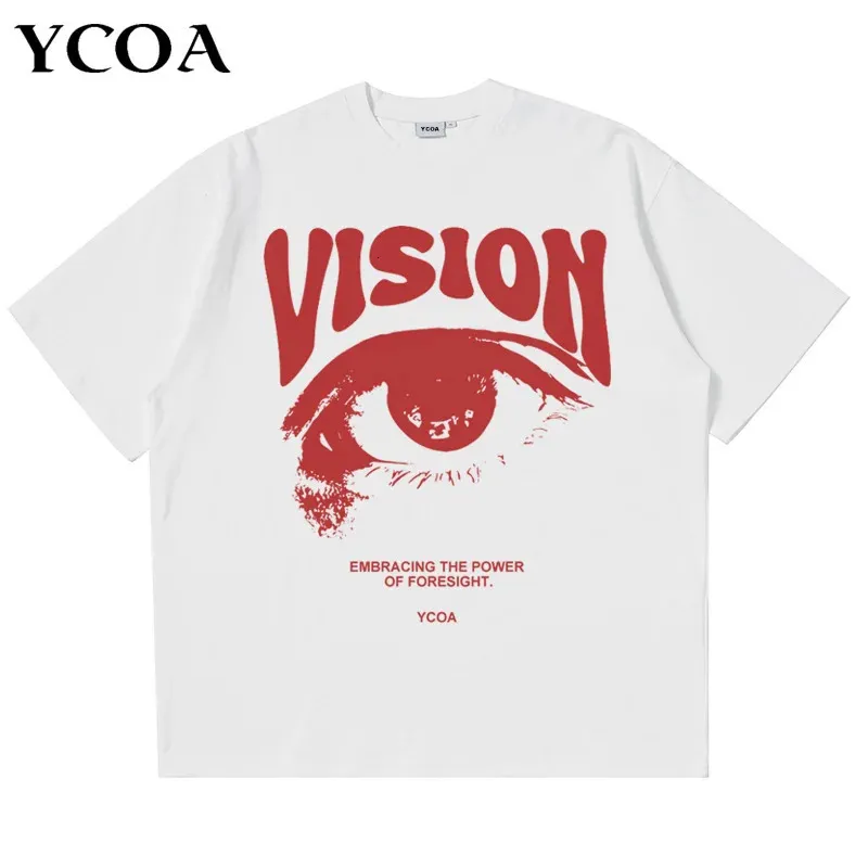 Mens T-shirt överdimensionerade 100% Cotton Eye Graphic Korean Summer Y2K Tops Tees Streetwear Harajuku kortärmad estetikkläder 240410