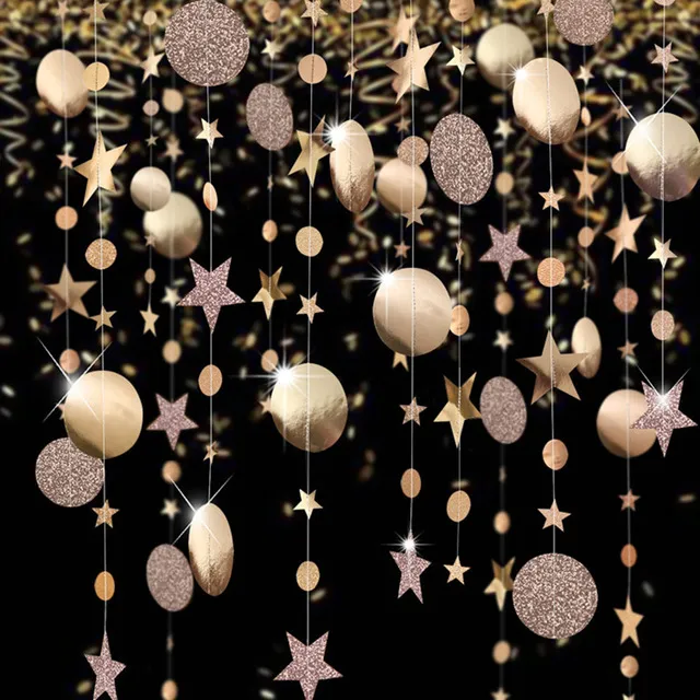 4m Mirror Paper Star Round Garland Flash Banner Happy Birthday Christmas Decoration Baby Shower Curtain Decor Wedding DIY