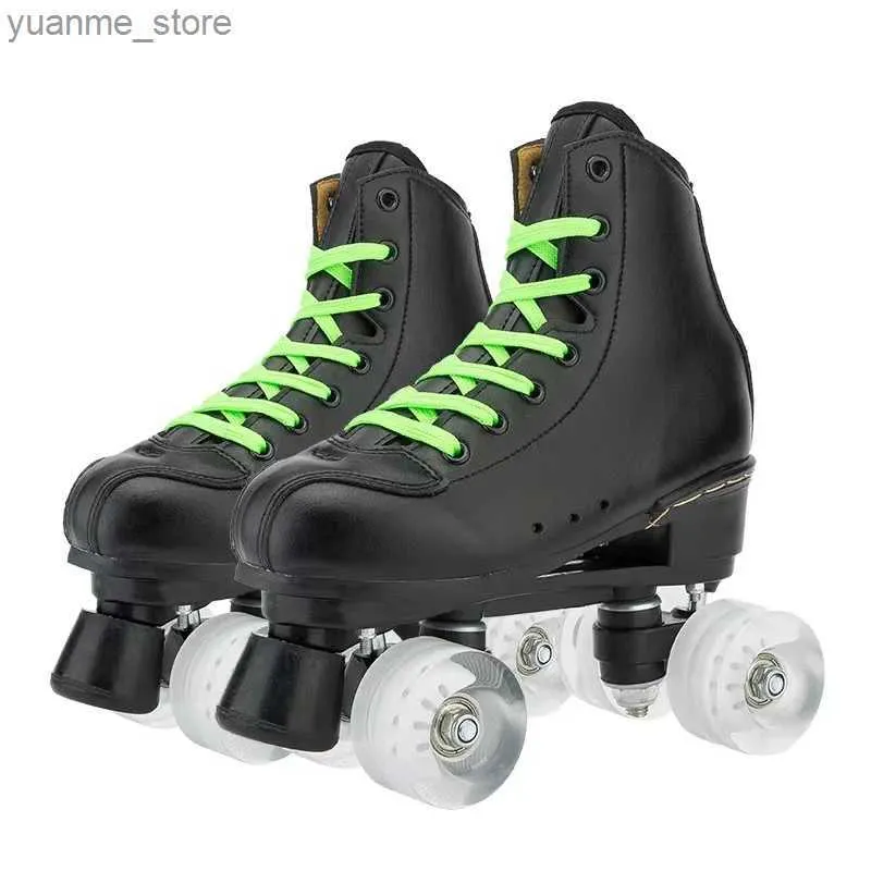 Inline Roller Skates 2022 New Women Men Black PU Leather Roller Skates Shoes Patines Sliding Inline Quad Skating Sneakers Training 4 Wheels Y240410