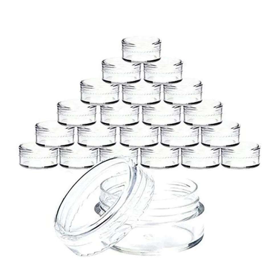 40#100 Pcs 3 Gram Clear Plastic Jewelry Bead Makeup Glitter Storage Box Small Round Container Jars Make Up Organizer Boxes & Bins284Q