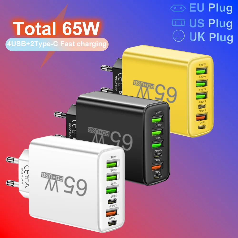 65W Dual Typ C Schnelles Ladegerät PD 4 USB Fast Wall Charger UK US EU -Stecker für iPhone Samsung Xiaomi Huawei Oppo -Mobilfunkadapter