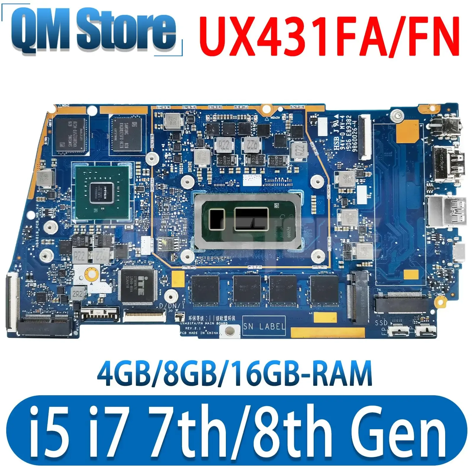 Scheda madre ux431fa/fn mainboard ux431fl ux431flc ux431fac ux431fn ux431f x431fa laptop scheda madre I3 i5 i7 8th/10th 4g/8g16GRAM V2G/UMA