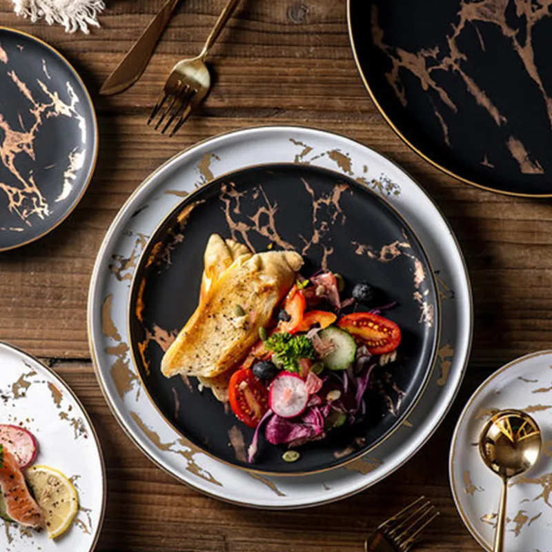 Luxury Marble Dinner Plate Set Elegant Gold Edge Tableware, Unique Matte  Black White Kitchen Plates, Wholesale Available