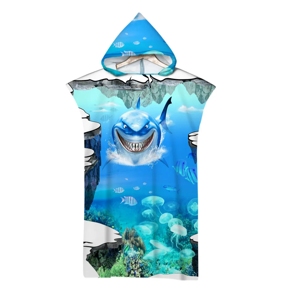 Microfiber Beach Towel Hooded 3D Beautiful Underwater World Printed Surf Soft Swimsuit For Women Poncho Quick Dry Men's Bathrobe
