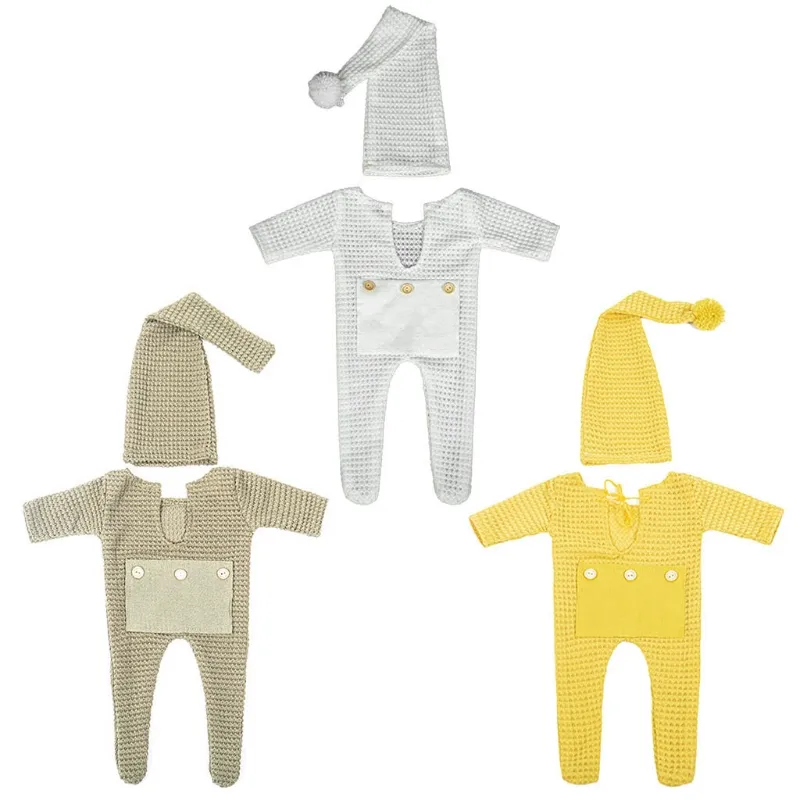 Recém -nascido Fotografia Props Roupa de crochê Baby Romper Hat Hat Set Acessórios Dropshipping